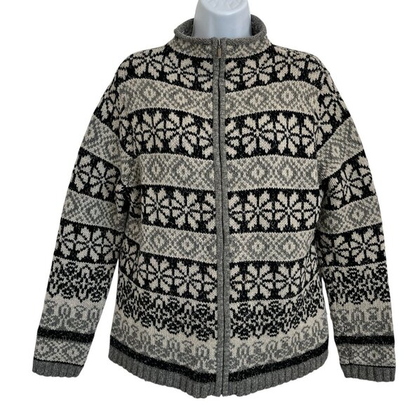 Deane and White Women Lambswool Blend Zip Cardigan Sweater Fair Isle Nordic M - Picture 3 of 16